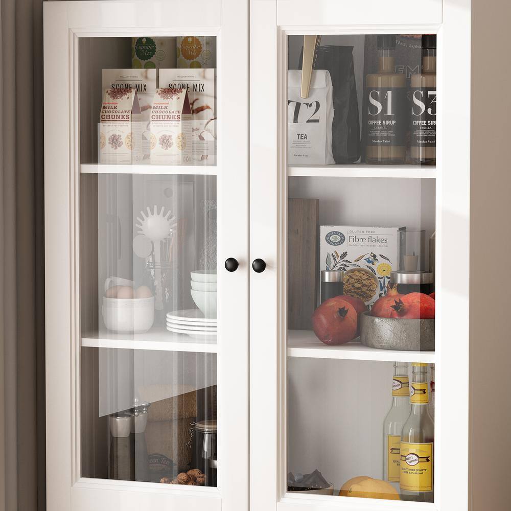 White Engineered Wood 5-Shelf Bookcase with Glass Doors