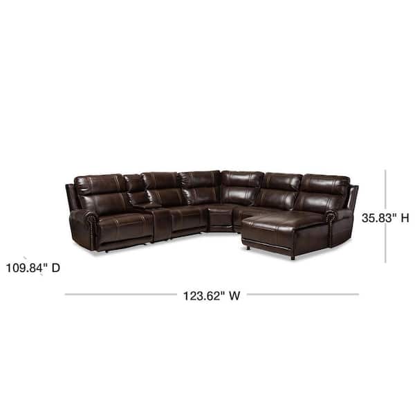 Baxton Studio Dacio 6 Piece Brown Faux Leather Seater Curved Reclining Sectional Sofa 150 9117 Hd The Home Depot Baxton Studio Dacio 6 Piece Brown Faux, Fake Leather Curved Sectional Sofa