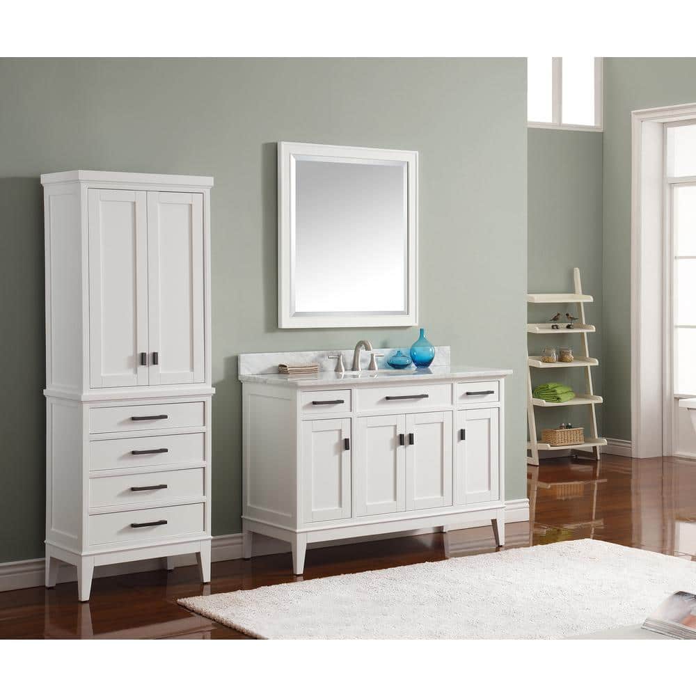White Solid Wood Lockable Linen Tower Cabinet