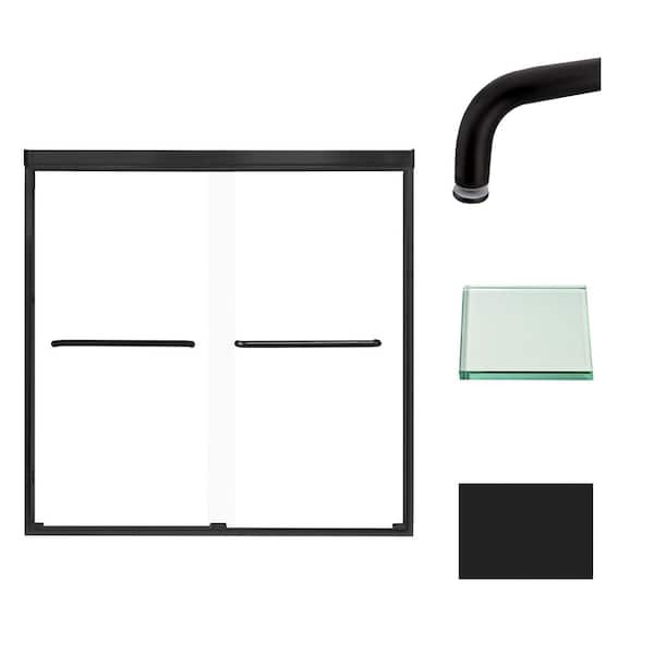 Transolid Cara 59 in. W x 60 in. H Sliding Semi-Frameless Shower Door in Matte Black with Clear Glass