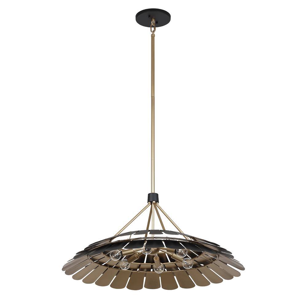 Midnight Black and Gold 6-Light Metal Dome Pendant