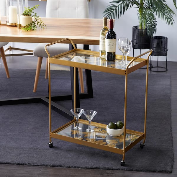 Litton Lane 31 in. Gold Contemporary Metal Bar Cart