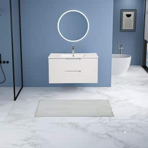 18.25 in. W x 36 in. D x 19.25 in. H 1 Sink Wall Mounted Bath Vanity in White with White Ceramic Top and 2 Drawers