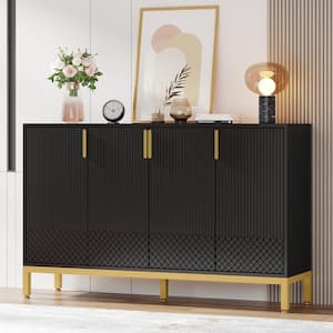Brenda Black Storage Cabinet with 4-Doors, Sideboard Buffet Cabinet for Dining Room
