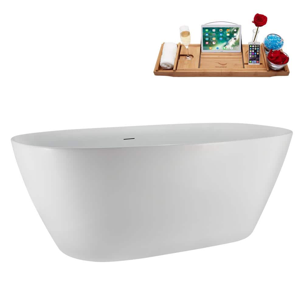 67" White Acrylic Freestanding Soaking Tub with Tray