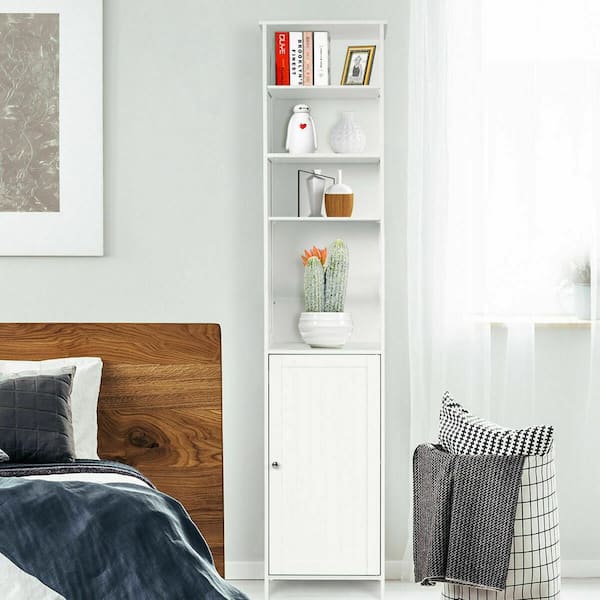 13.5 in. W Bathroom Tall Floor Storage Cabinet Free Standing Shelving Space Saver White