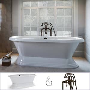 W-I-D-E Series Mendham 60 in. Acrylic Freestanding Pedestal Bathtub in White, Floor-Mount Faucet in Oil Rubbed Bronze