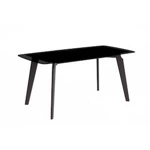 Krevor Series Modern Black Glass 71 in. Rectangular Wide Tabletop and 4 Legs Black Steel Dining Table Seats 10+