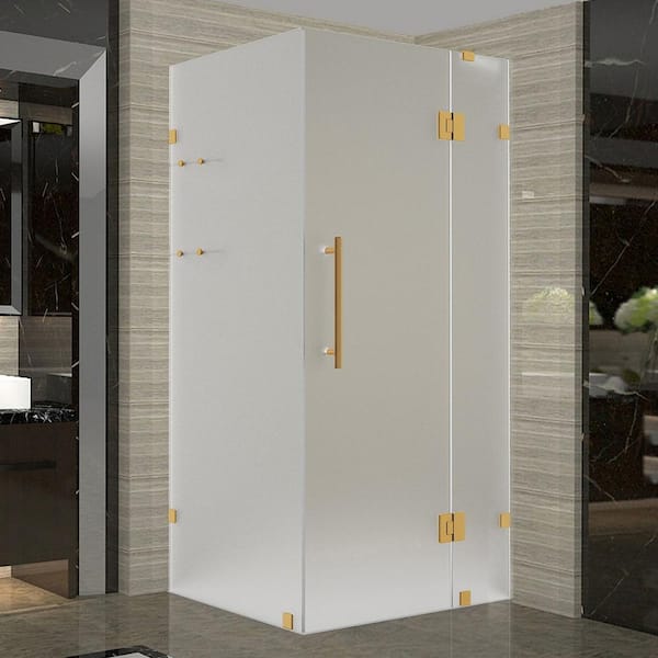 Aston Avalux GS 37 in. x 34 in. x 72 in. Rectangular Pivot Frameless Corner Shower Enclosure Brushed Gold with Frosted Glass