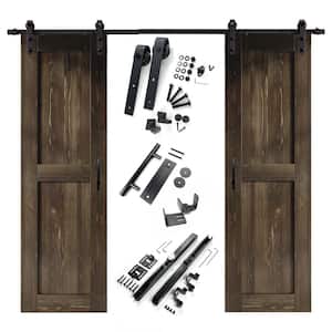 28 in. x 84 in. H-Frame Ebony Double Pine Wood Interior Sliding Barn Door with Hardware Kit Non-Bypass