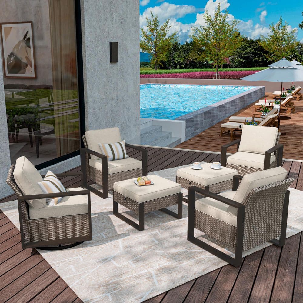 6-Piece Wicker Outdoor Sectional Set Patio Conversation 3-seat Sofa 2 Chairs with Beige Cushions price history on PriceWatchPro