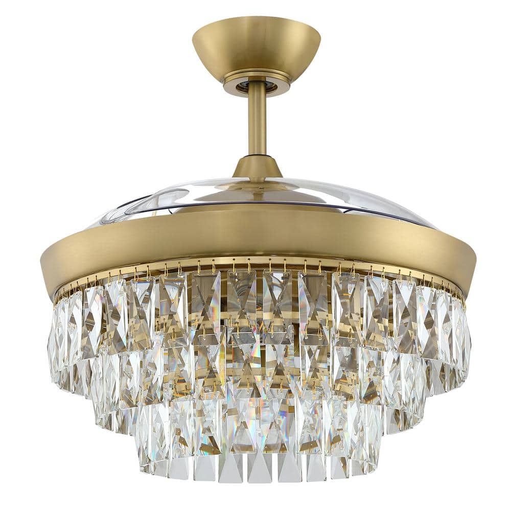 Satin Brass 42" Ceiling Fan with Clear Glass Chandelier