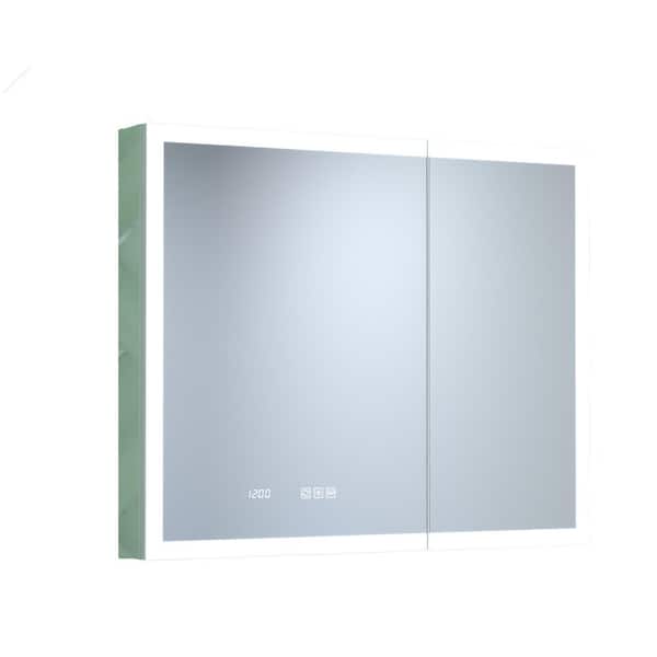 36 in. H x 30 in. W Silver Rectangular Aluminum Dimmable LED Light Recessed/Surface Medicine Cabinet with Mirror