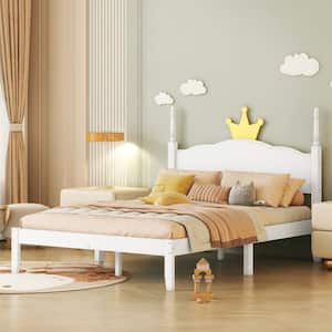 78.9 in. W White Full Size Wood Frame Platform Bed with a Crown Shape Headboard