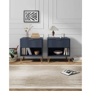 DUMBO Modern Midnight Blue 1-Drawer 20.07 in. W Nightstand (Set of 2)