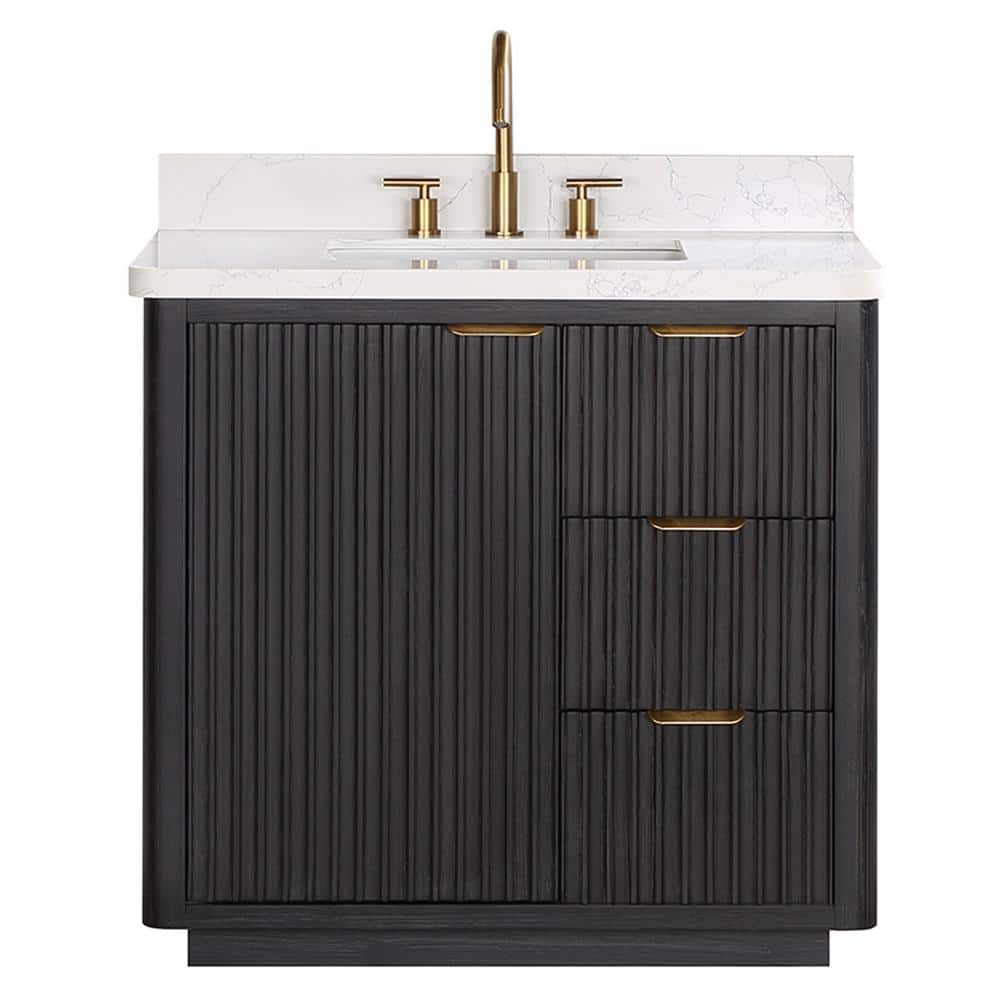 ROSWELL Cádiz 36 in. W x 22 in. D x 34 in. H Free-standing Single Bathroom  Vanity in Fir Wood Black with White Composite Top 804136-FB-LW-NM - The  Home Depot
