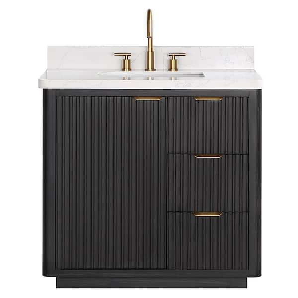 Cádiz 36 in. W x 22 in. D x 34 in. H Free-standing Single Bathroom Vanity in Fir Wood Black with White Composite Top