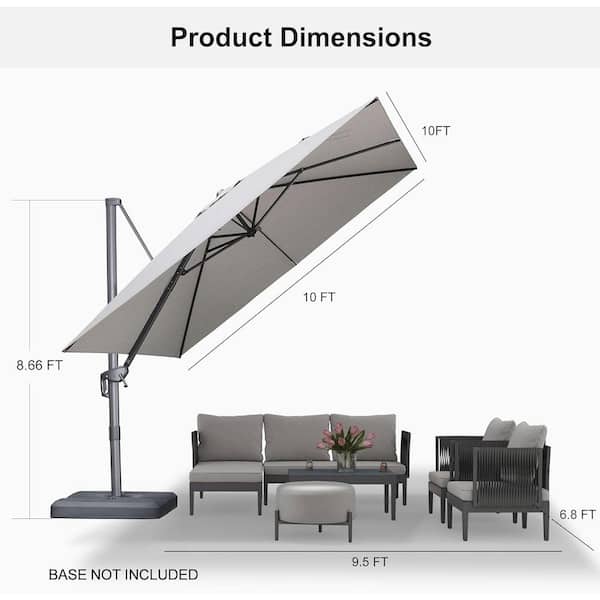 10 ft. Square Outdoor Patio Cantilever Umbrella Aluminum Offset 360° Rotation Umbrella in Pebble Grey