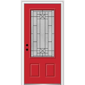 36 in. x 80 in. Courtyard Right-Hand 3/4-Lite Decorative Painted Fiberglass Smooth Prehung Front Door, 4-9/16 in. Frame