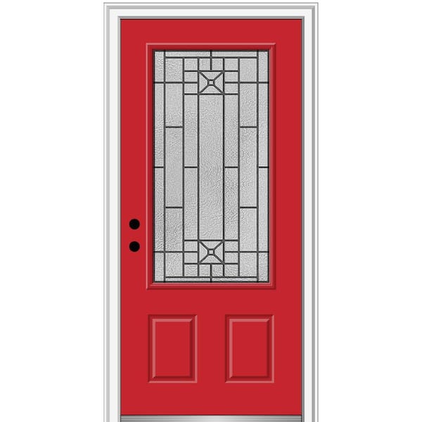 MMI Door 36 in. x 80 in. Courtyard Right-Hand 3/4-Lite Decorative Painted Fiberglass Smooth Prehung Front Door, 6-9/16 in. Frame