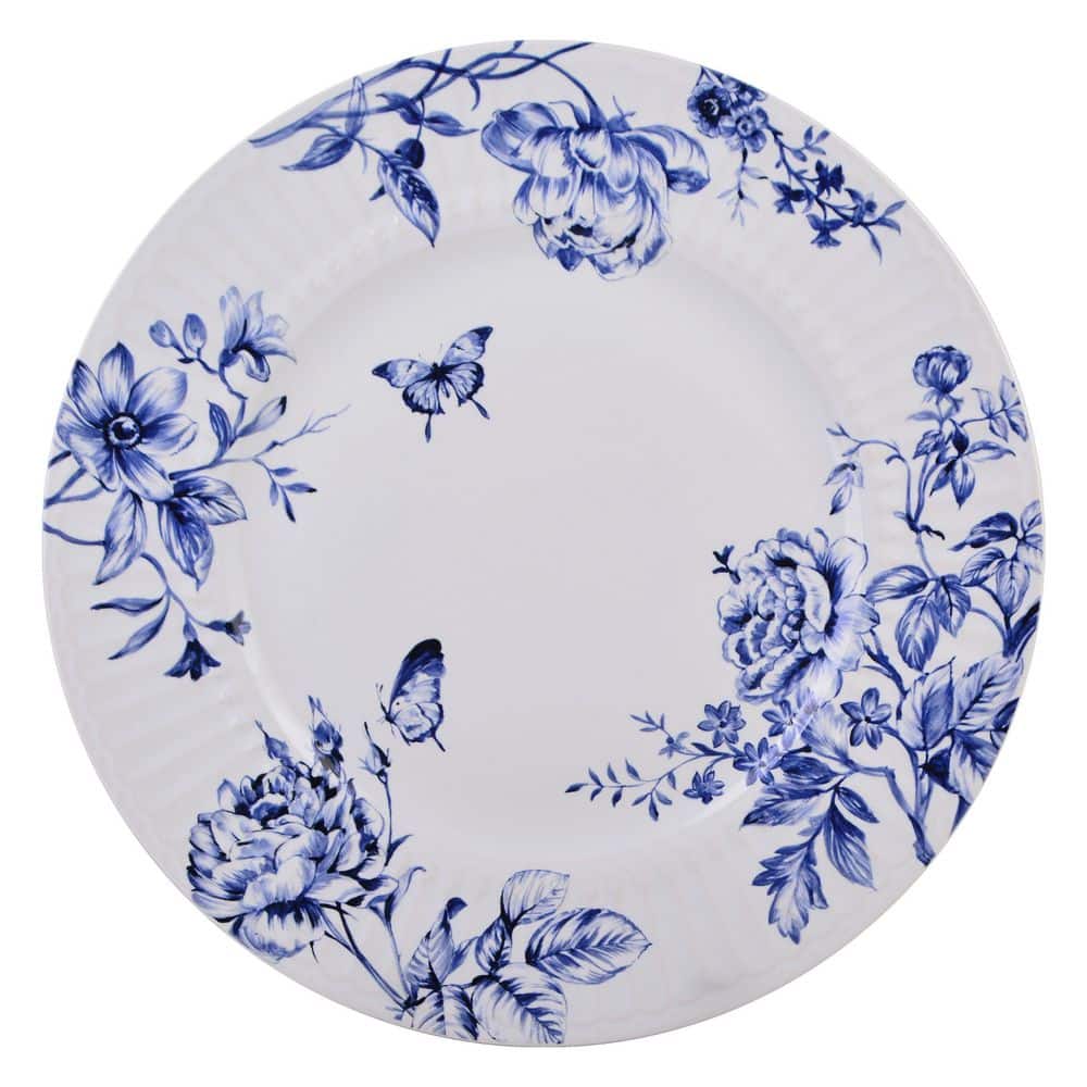 Cassian Blue Floral Embossed Porcelain 12-Piece Dinnerware Set