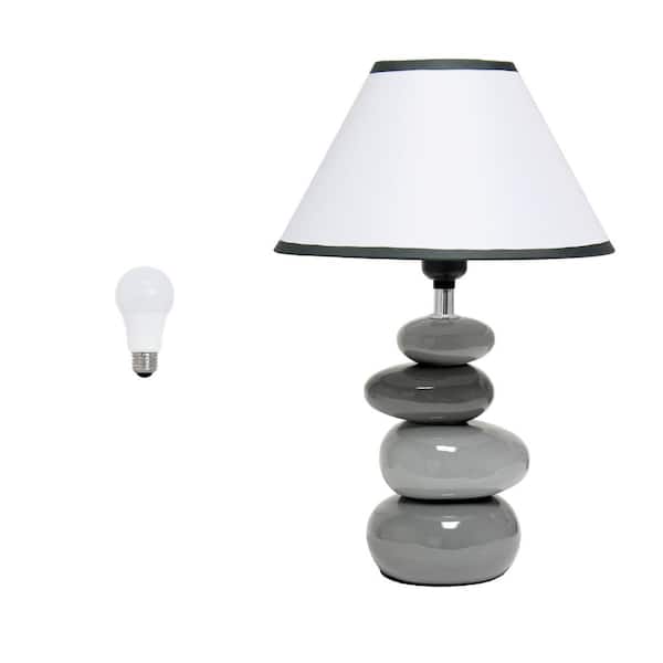 Creekwood home Priva 14.7 in. Gray Contemporary Ceramic Stacking Stones Table Desk Lamp with LED Bulb