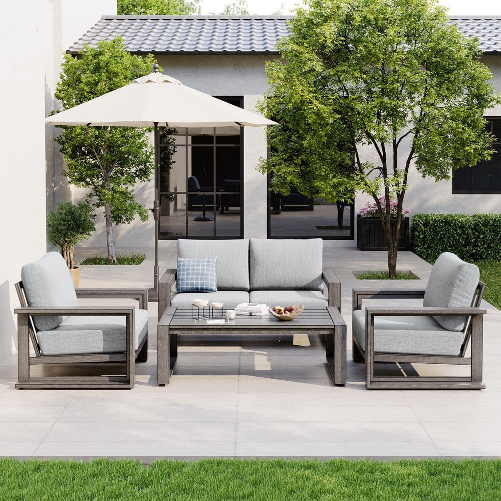 Palmelle Cove 4-Piece Aluminum Outdoor Conversation Set with Loveseat, Sunbrella Gray Cushions and Coffee Table price history on PriceWatchPro
