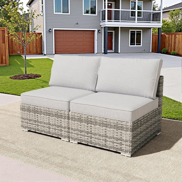 Chic 2 Pieces Wicker Patio Conversation Seating Sofa Set with Grey Cushions