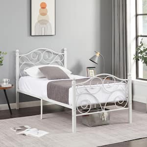 Bed Frame White Metal Frame Twin Size Platform Bed Mattress Foundation Support with Headboard and Footboard Metal Bed