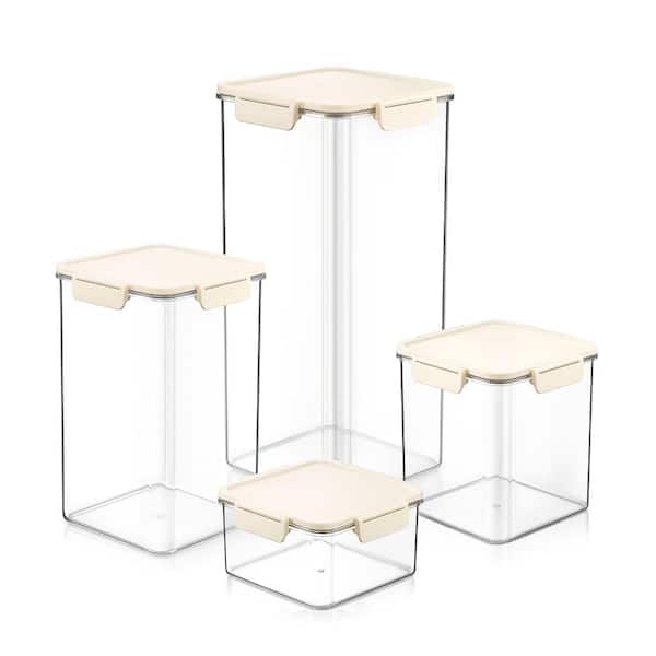 Stackable Plastic Food Storage Container with Lids (4 Pack), Clear Airtight Pantry Canister for Kitchen Organization