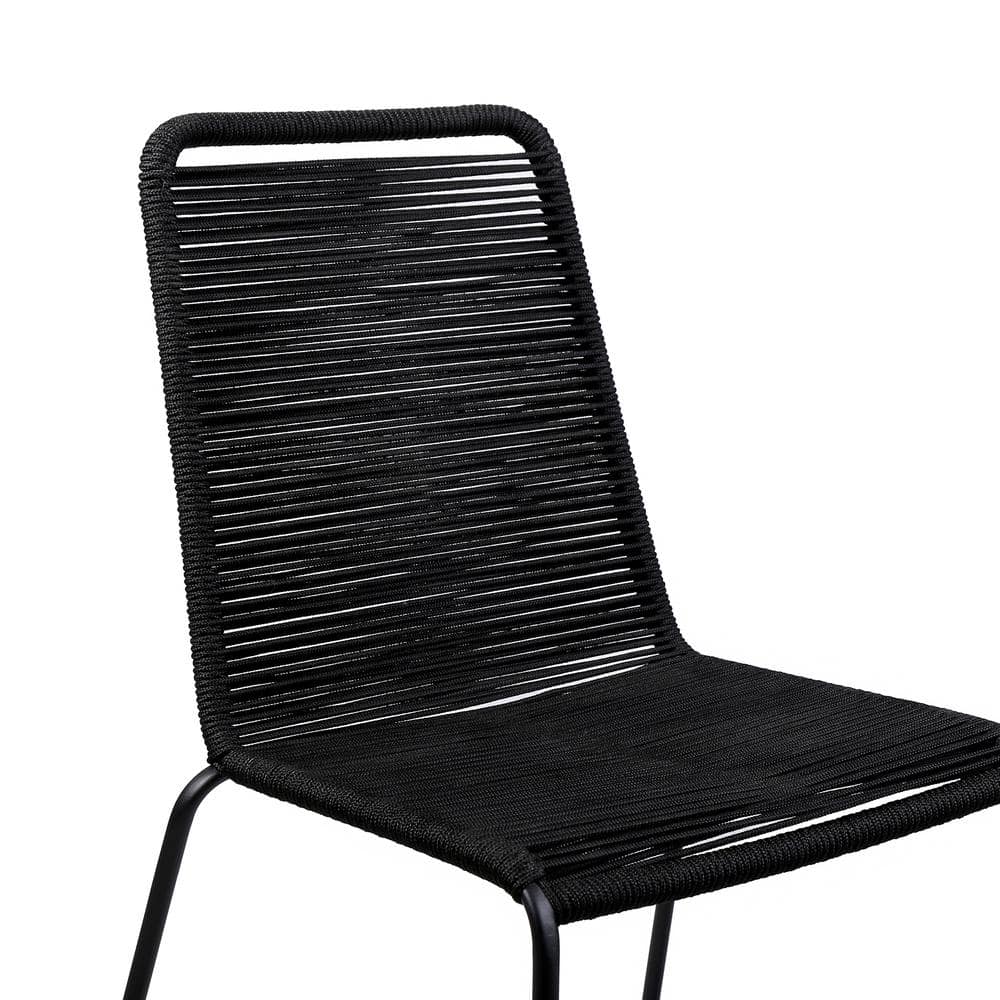 Shasta Black Rope and Metal Outdoor Stackable Dining Chairs, Set of 2