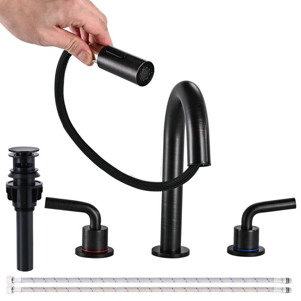 8 in. Widespread 3 Hole with Pull Out Sprayer, Bathroom Sink Faucet with Po
