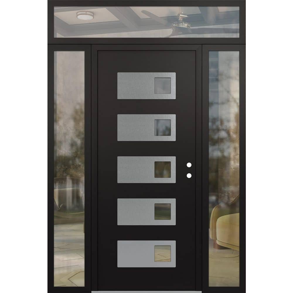 D2 60 in. x 96 in. Silver P Left-Hand/Inswing Clear Glass Black/Black 2 Sidelite+Transom Steel Prehung Front Door price history on PriceWatchPro
