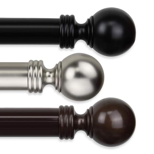 Rod Desyne Sphere 66 in. - 115 in. Single Curtain Rod in Black with Finial