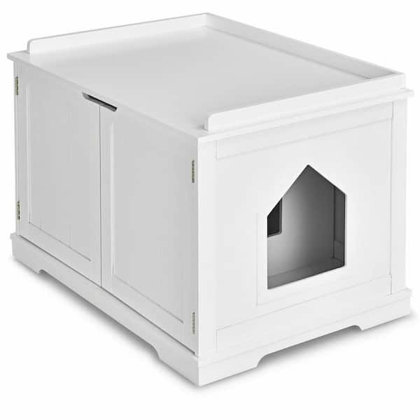 FORCLOVER Cat Litter Box Enclosure with Double Doors for Large Cat and Kitty in White