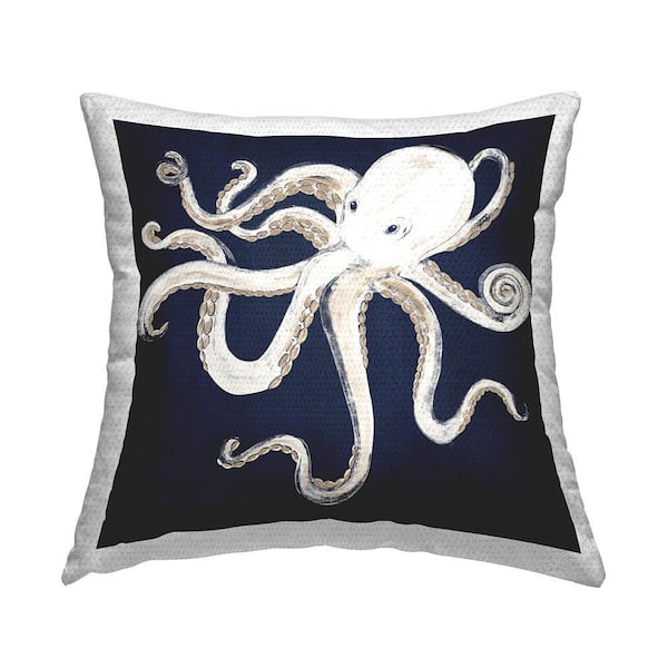 Whimsical Nautical Octopus Illustration Ocean Blue Blue Square Outdoor Throw Pillow