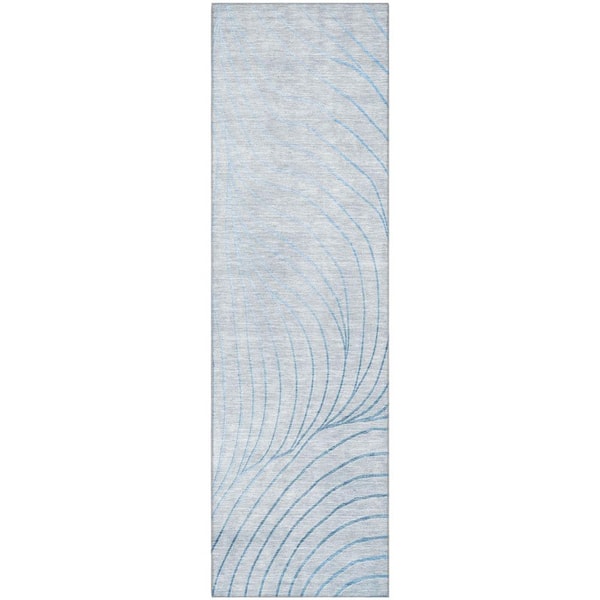 Mayfield Premium Machine Washable Abstract AMF2107 Sky 2 ft. x 7 ft. Runner Rug