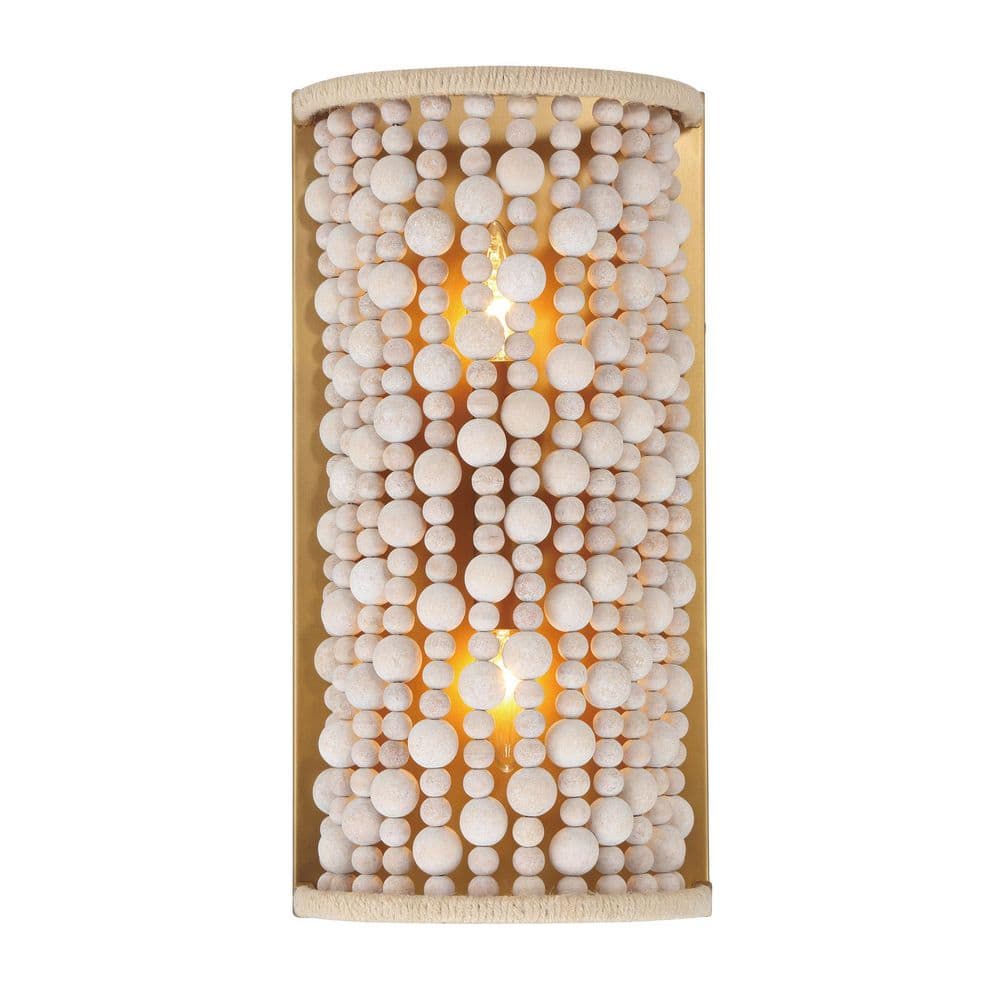 Horsmore 8.5 in. 2-Light Painted Legacy Brass Wall Sconce with Bleached Wooden Beads and Hemp Rope Shade price history on PriceWatchPro