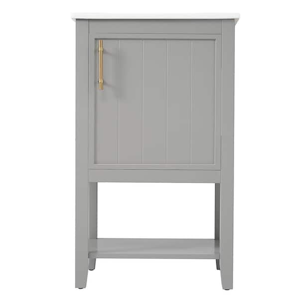 Virubi 20 in. W. x 15.5 in. D x 33.5 in. H Single Sink Bath Vanity in Gray White Ceramic Top, Soft Closing Door, Open Shelf