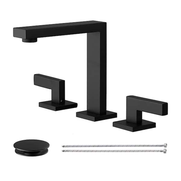 8 in. Widespread Double Handle Bathroom Faucet with Drain Kit Included and Corrosion Resistant in Matte Black