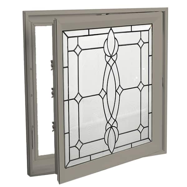 Hy-Lite 27.25 in. x 27.25 in. Craftsman Right-Handed Triple-Pane Casement Vinyl Window with Driftwood Exterior Black Caming