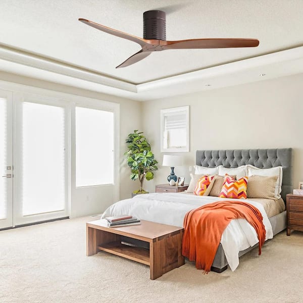 52 in. Indoor Brown Ceiling Fan with 3 Reversible Wood Blades, 6 Speeds Reversible DC Motor without Light