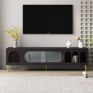 Modern Brown TV Stand Fits TVs up to 70 to 80 in. with Semi-open Arched Shelves and Cabinets