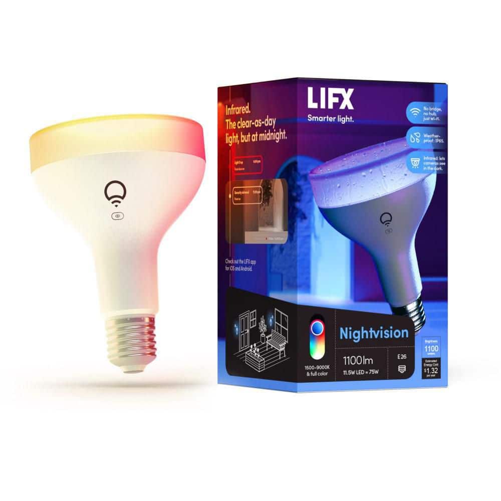 LIFX 75-Watt Equivalent BR30 RGB Multi-Color Smart Wi-Fi E26 LED Light Bulb Night Vision, Works Alexa/Hey Google/HomeKit/Siri -  LHB30E26IRUS