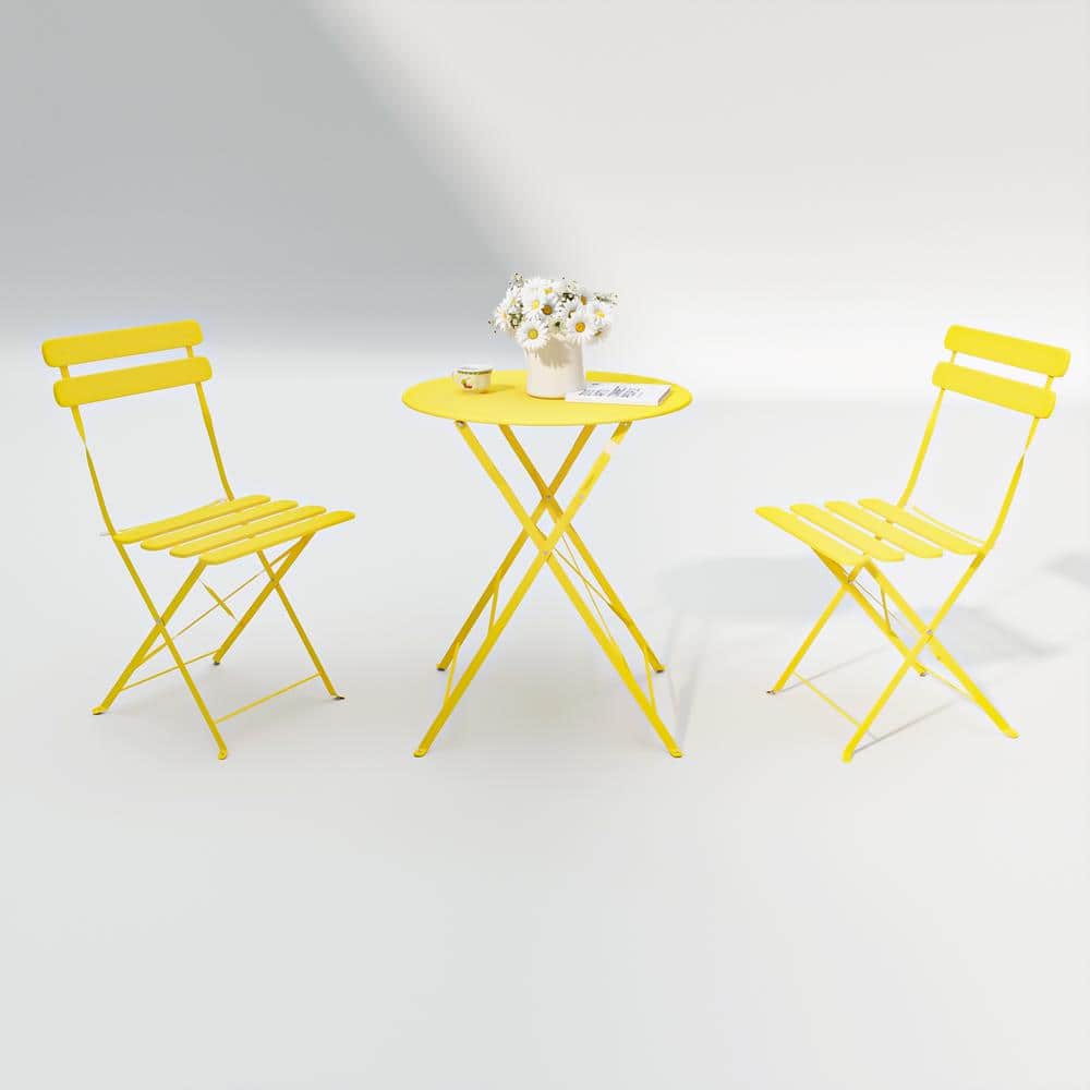 Yellow 3-Piece Metal Outdoor Bistro Set, Patio Bistro Balcony Metal Chair T