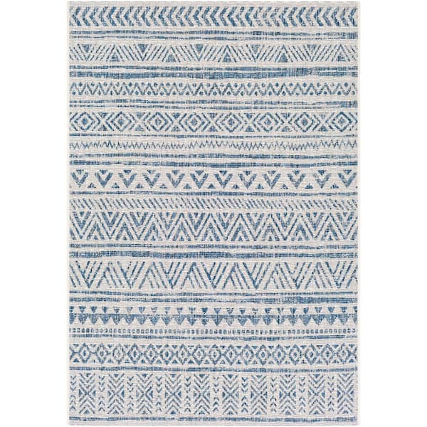 Livabliss Eartha Blue/White 6 ft. 7 in. x 9 ft. Indoor/Outdoor Patio Area Rug