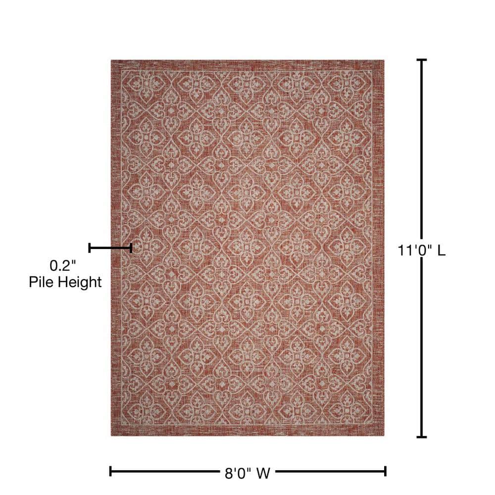 Round Rust and Light Grey Flat Woven Synthetic Area Rug, 8' x 11'