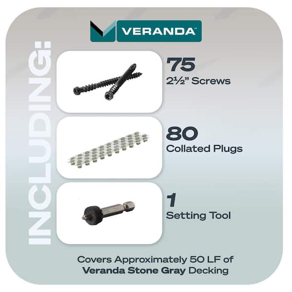 FastenMaster Collated Cortex Hidden Fastening System for Veranda Decking - 2-1/2 in. Cortex screws and plugs in Stone Gray (50 LF)