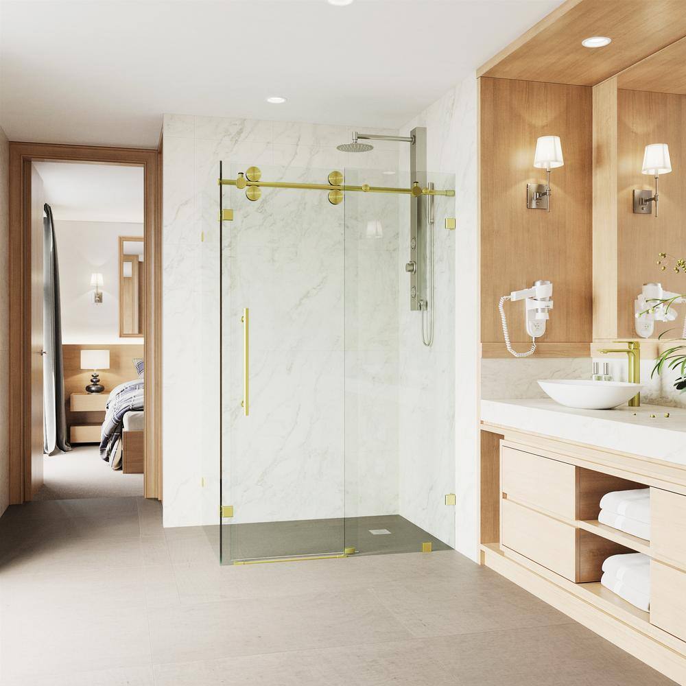 Winslow 46" W x 34" D x 74" H Sliding Frameless Shower Enclosure with 3/8Clear Glass
