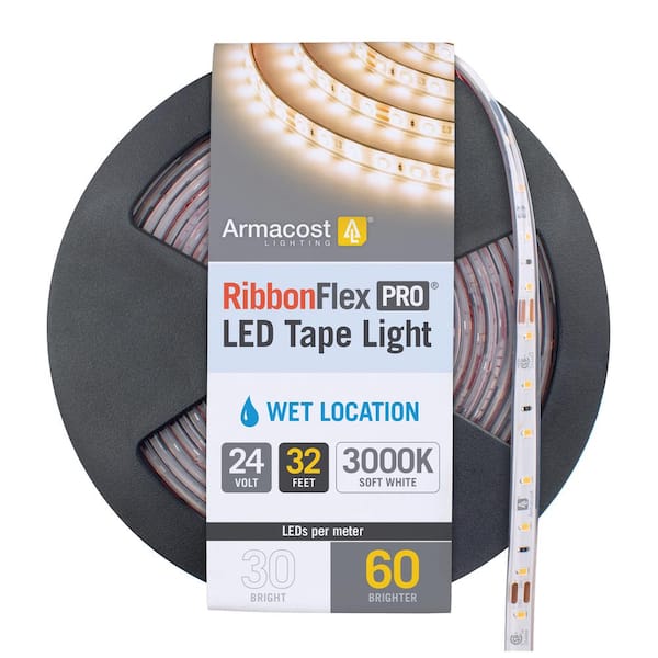 Armacost Lighting RibbonFlex Pro 32 ft. (10 m) 24-Volt White Outdoor IP67 LED Tape Light 60 LED/m 3000K